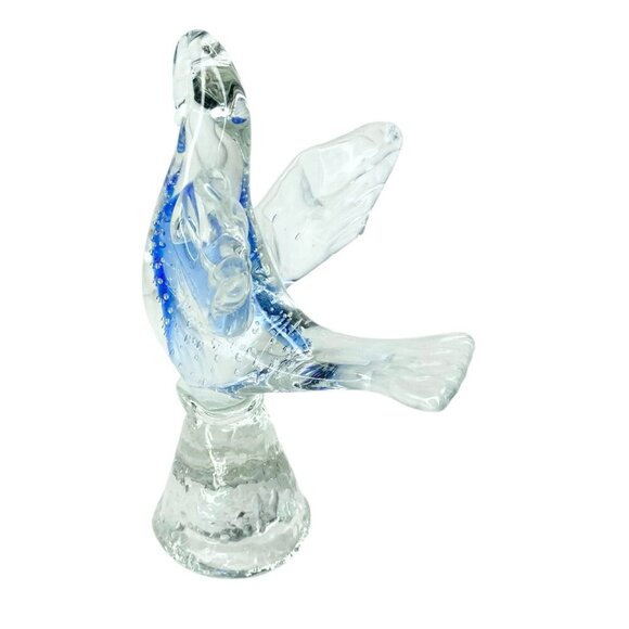 Murano Hand-Blown Glass Dove Bird Figurine Decor Controlled Bubbles Paperweight - Picture 3 of 10